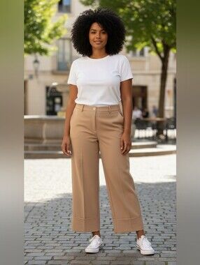 Theory Wide-Leg Cropped Trousers in Camel